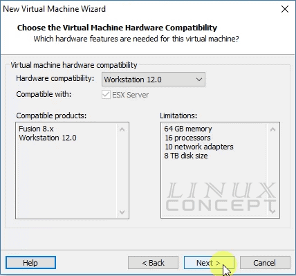 VMware Debian VM type and version screen