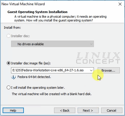 Vmware installation media configuration screen new VM