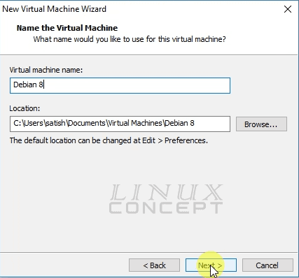 VMware Debian VM name configuration