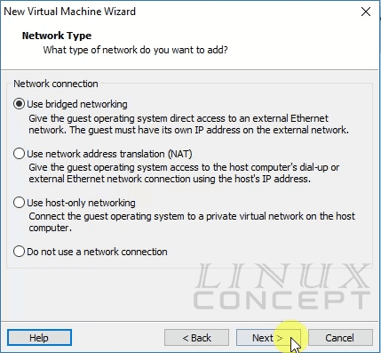 Linux Concept - VMware Debian Network Configuration screen