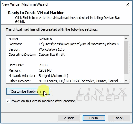 Vmware Debian VM resource configuration summary