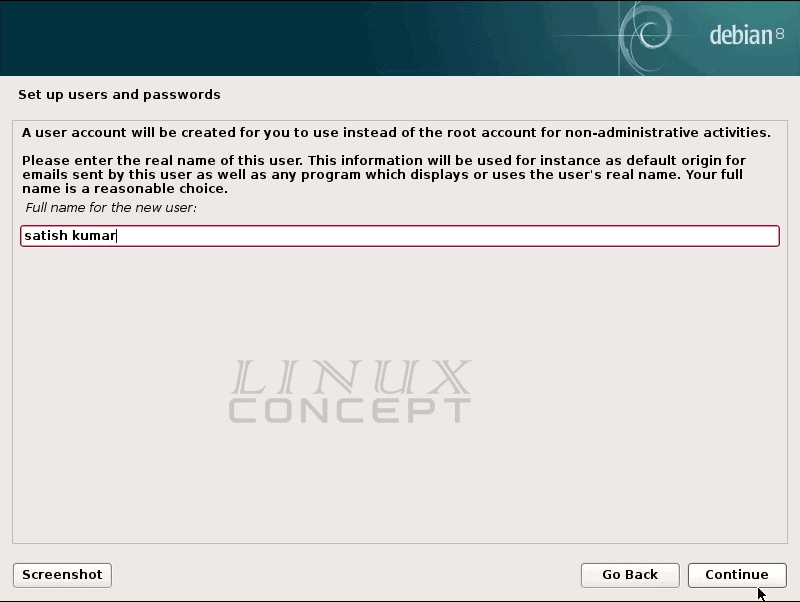 VMware Debian VM user full name configuration