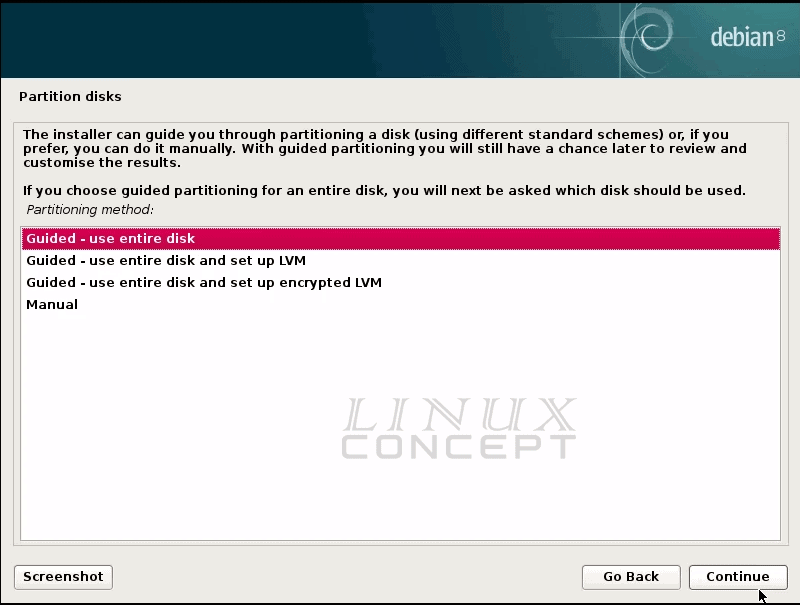 Linux Concept - VMware Debian VM disk partition