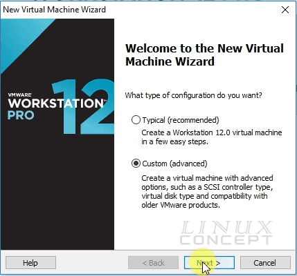 VMware new VM create screen