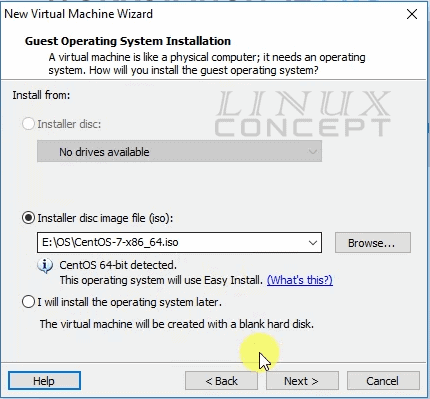 VMware CentOS installation media configuration screen