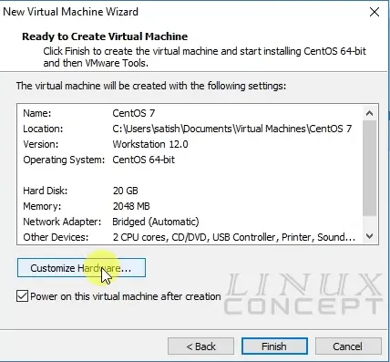 VMware centOS configured resources summary