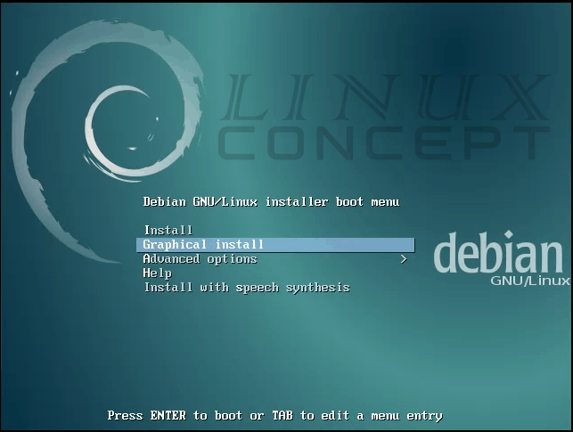 Linux Concept - VMware Debian VM boot from installation media