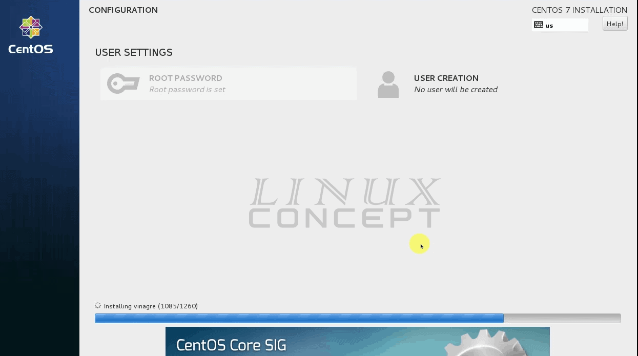 VMware CentOS 7 installation screen