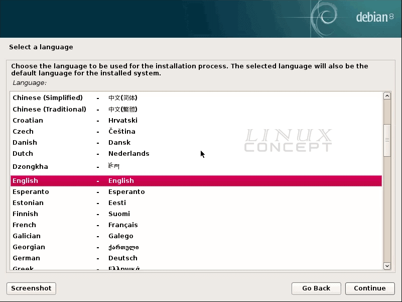 VMware Debian lanaguage selection