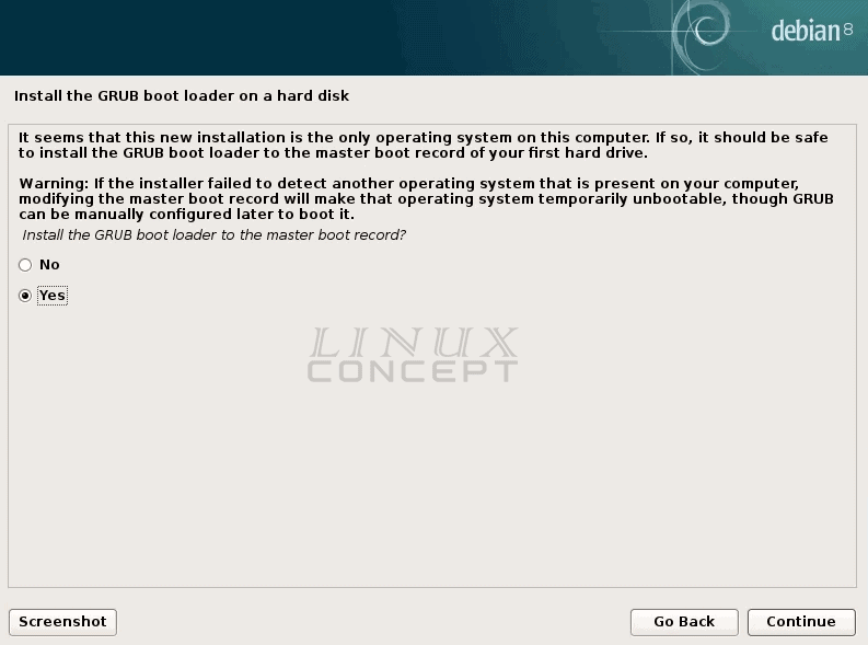 VMware Debian VM GRUB installation confermation