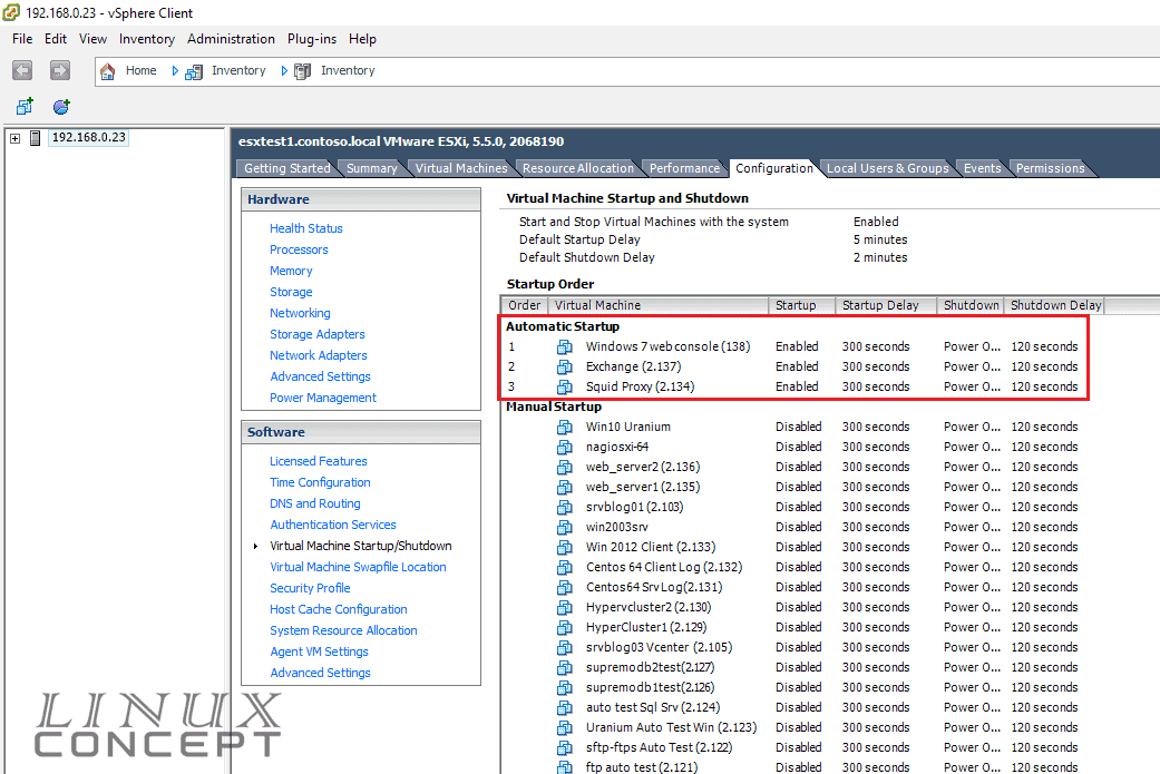 vcenter 6.5 autostart vm